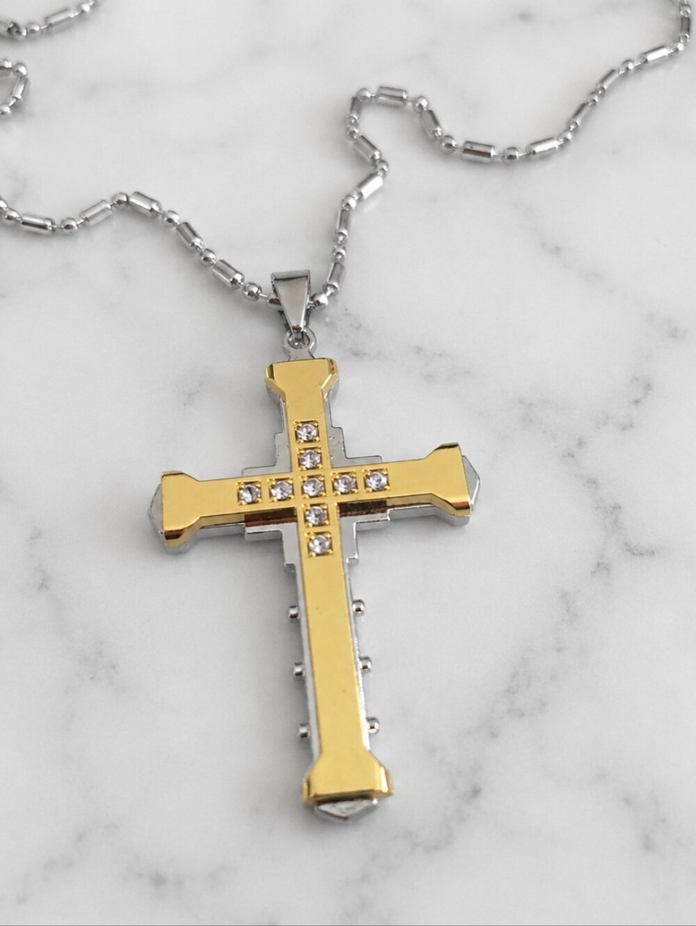 Gold Silver Tone Rhinestone Cross Pendant Necklace Unisex Gothic Streetwear NEW